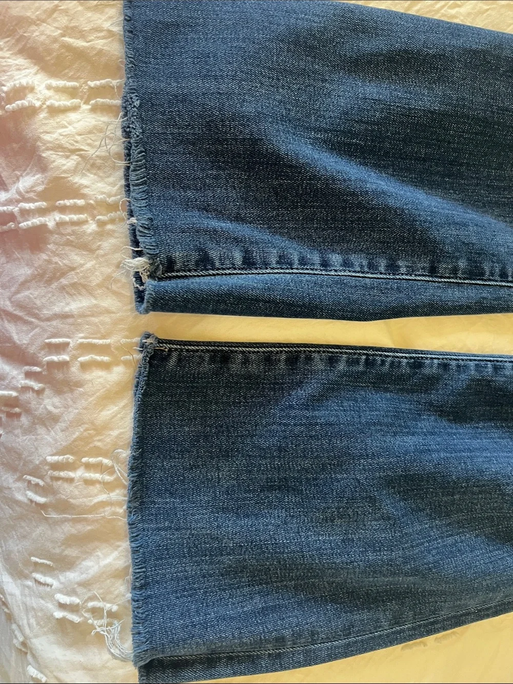 Frame Denim Jeans Le High Straight-Leg Knee Distress Blue 26 Ankle Fray Hem